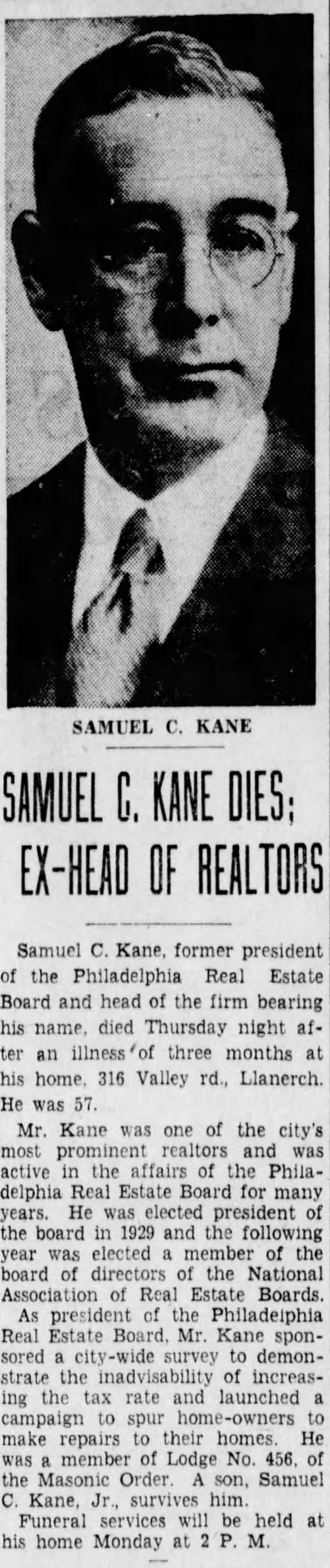 Samuel Kane dies